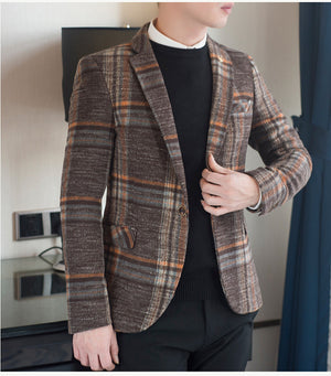 Men Slim Fit Designs Male Plaid Blazer