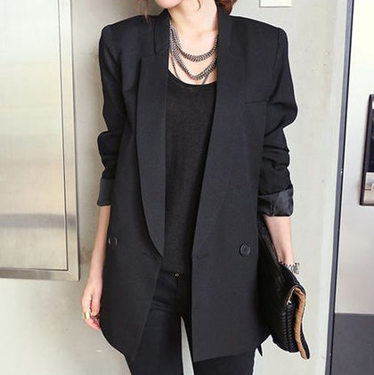 Solid Long Style Black Women Jacket and Blazer