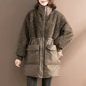 Fashion Stitching Lamb Wool Cotton Coat Loose