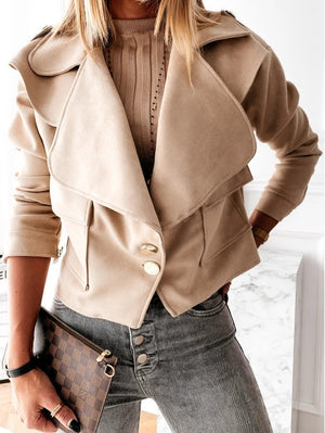 Winter Long Sleeve Lapel Deerskin Button Jacket