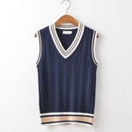 Sweater Vest Men Plus Velvet V-Neck Striped Plus Size 5Xl Oversized Couple College Style Vest Ulzzang