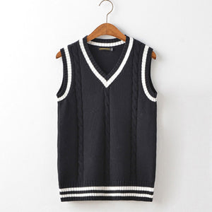 Sweater Vest Men Plus Velvet V-Neck Striped Plus Size 5Xl Oversized Couple College Style Vest Ulzzang