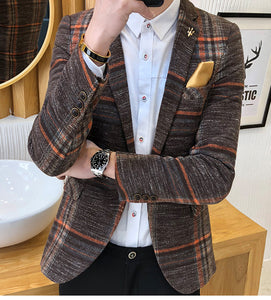 Men Slim Fit Designs Male Plaid Blazer