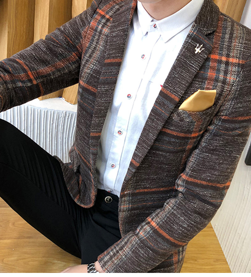 Men Slim Fit Designs Male Plaid Blazer