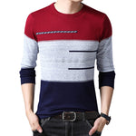 Men Round Collar Striped Cotton Sweaters