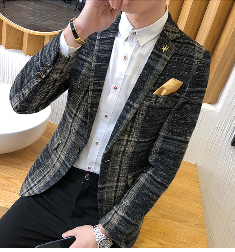 Men Slim Fit Designs Male Plaid Blazer