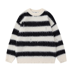 American Style Trend Contrast Color Striped Loose Sweater