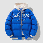 Fashion Letter Hooded Cotton Coat Winter Warm Solid Zipper Jacket For Men Teenagers Clothing