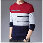 Men Round Collar Striped Cotton Sweaters