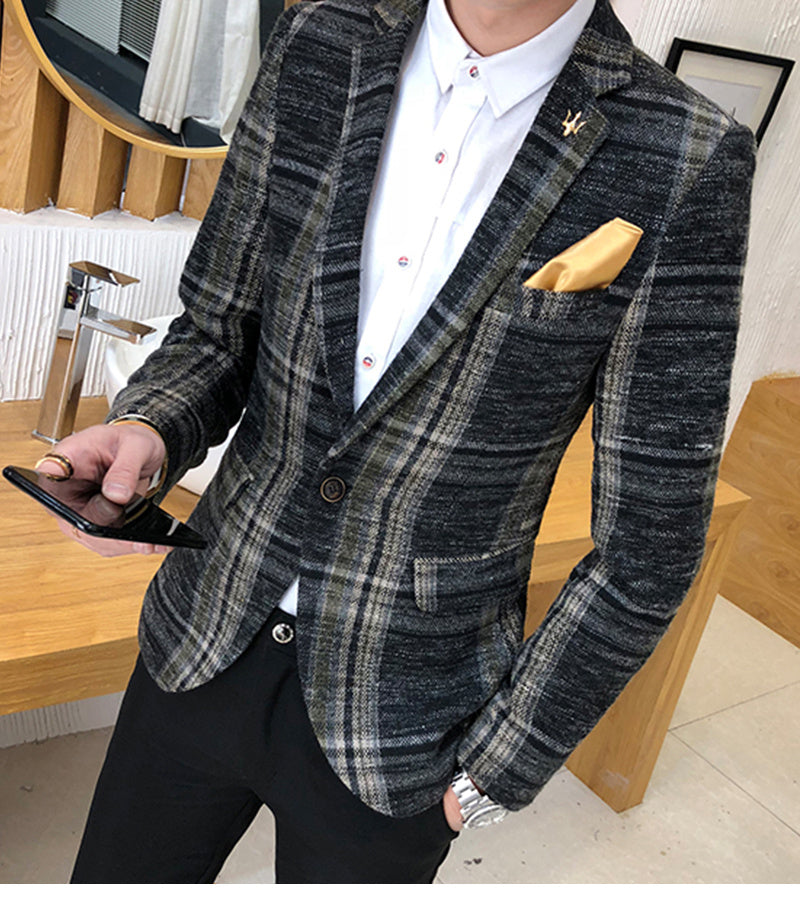 Men Slim Fit Designs Male Plaid Blazer