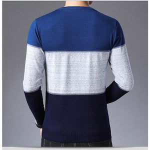 Men Round Collar Striped Cotton Sweaters