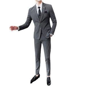 Casual Single Row Buckle Men's Suit Three-piece Suit