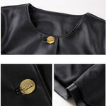 Black Round Neck Casual Faux Leather Jacket