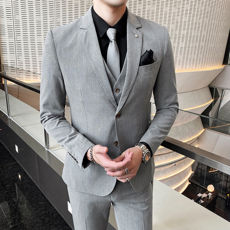 Casual Single Row Buckle Men's Suit Three-piece Suit